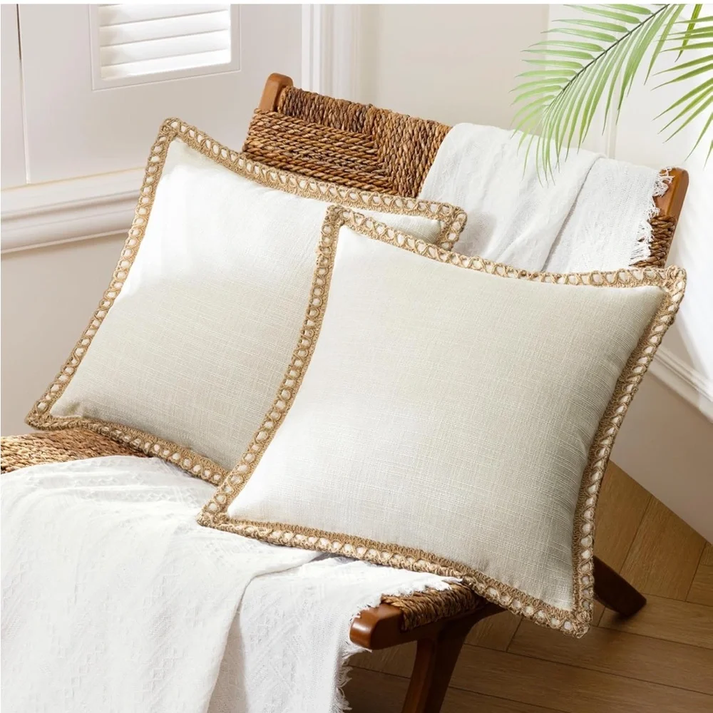 Phantoscope Farmhouse Linen Throw Pillow Covers